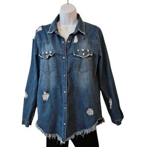 🌹Missguided Distressed Shirt Jacket oversized, see measurements